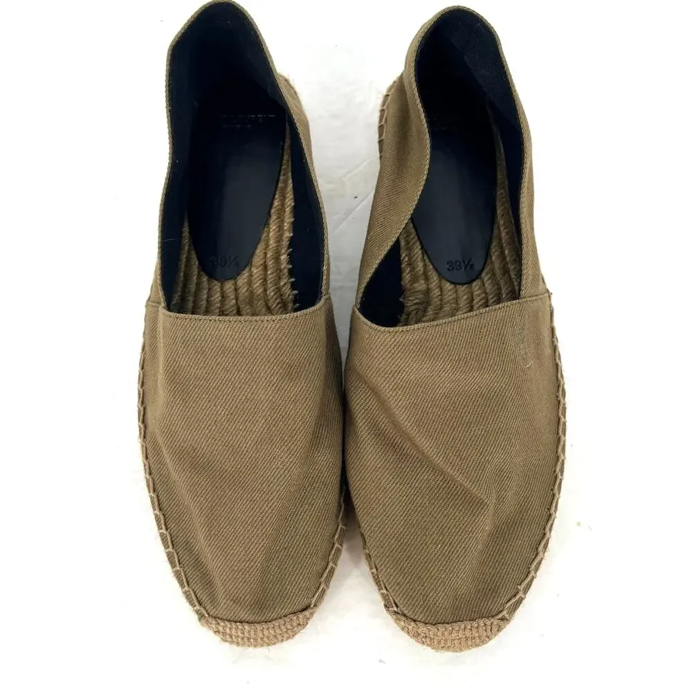Saint Laurent YSL Cassandre Espadrilles Womens 39.5 Khaki Canvas Flats